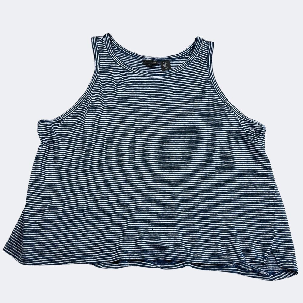 Tahari Striped Linen Tank Top XL Coastal Boho Summer Sleeveless Lightweight